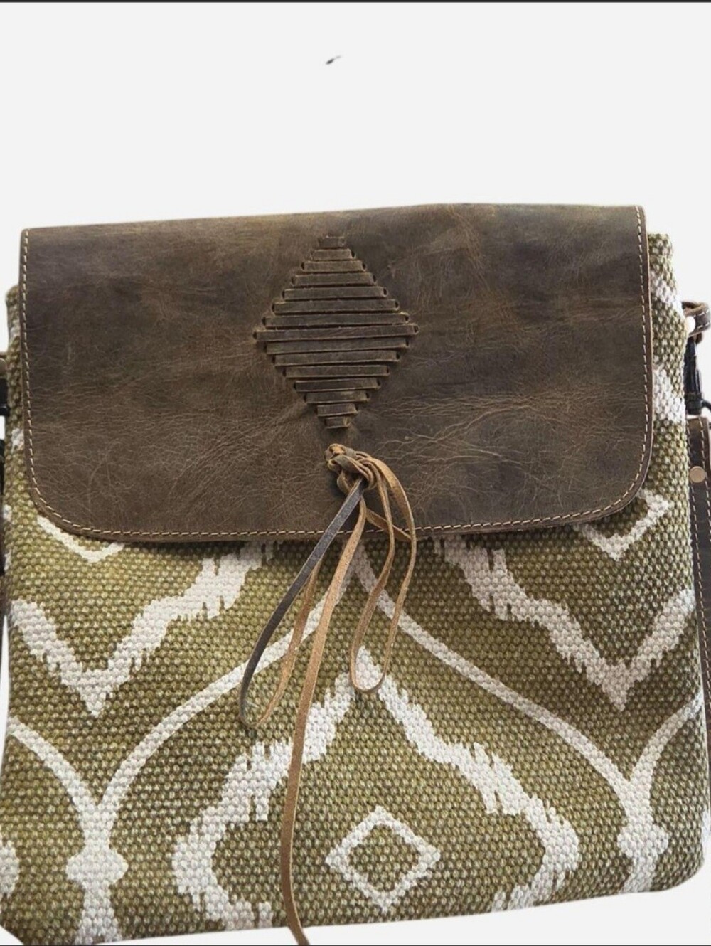 Myra Bag Boho Western Crossbody Purse Olive Green Woven Leather